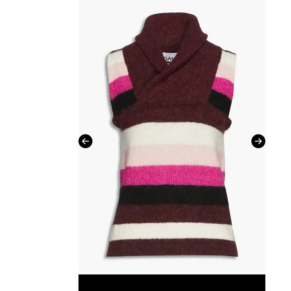 GANNI Alpaca Wool Blend Striped Cowl Neck Sweater Vest Size L